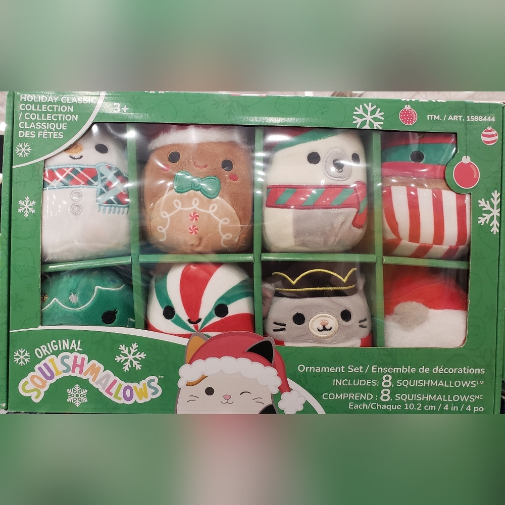 8 total Squishmallow Christmas Holiday Classic Ornaments 4" Box Set NEW 2022